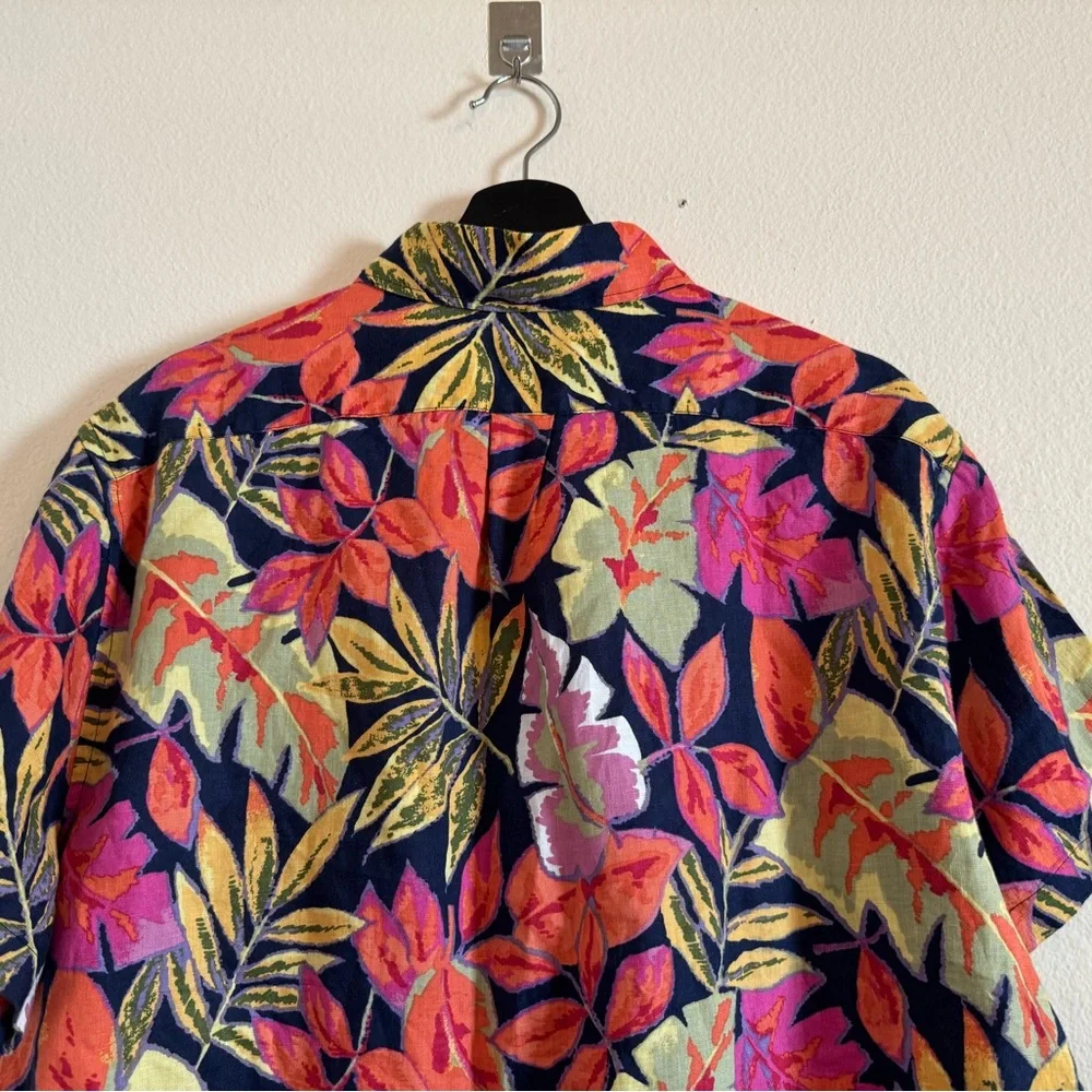 J.crew Classic Short-sleeve 100% linen shirt in tropical print Hawaii beach
